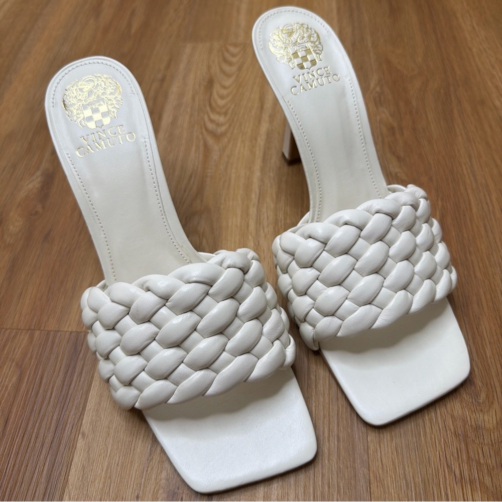 Vince Camuto Women’s Brinela Creamy White Woven Mules Size 9.5 New Slide Heels
